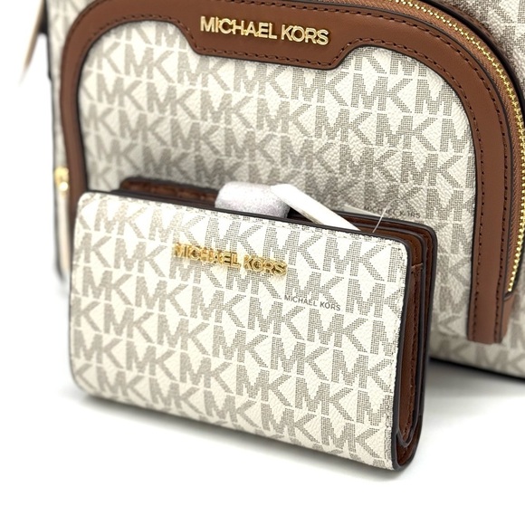 Michael Kors Medium Jaycee Zip Pocket Backpack & Bifold Zip Chain Wallet Vanilla - Picture 12 of 15